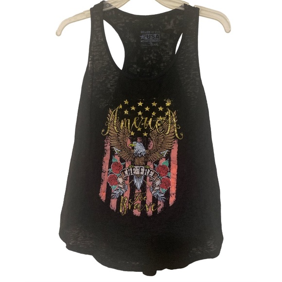America The Brave 🇺🇸 Made In USA Grunge Graphic Black Tank - Size L - Picture 1 of 4
